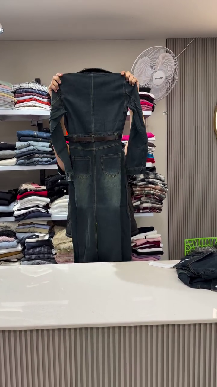 Dark Wash Belted Denim Shirt Dress with Long Sleeves and Front Pockets 🔵👗 - Image 2