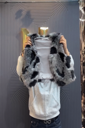  Grey & Black Faux Fur Cropped Sleeveless Winter Gilet Vest 💿❄️
