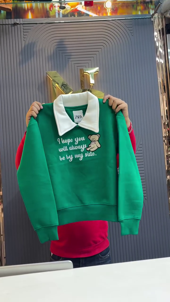 Emerald Green Peter Pan Collar Graphic Sweatshirt with Cute Message 💚🤍