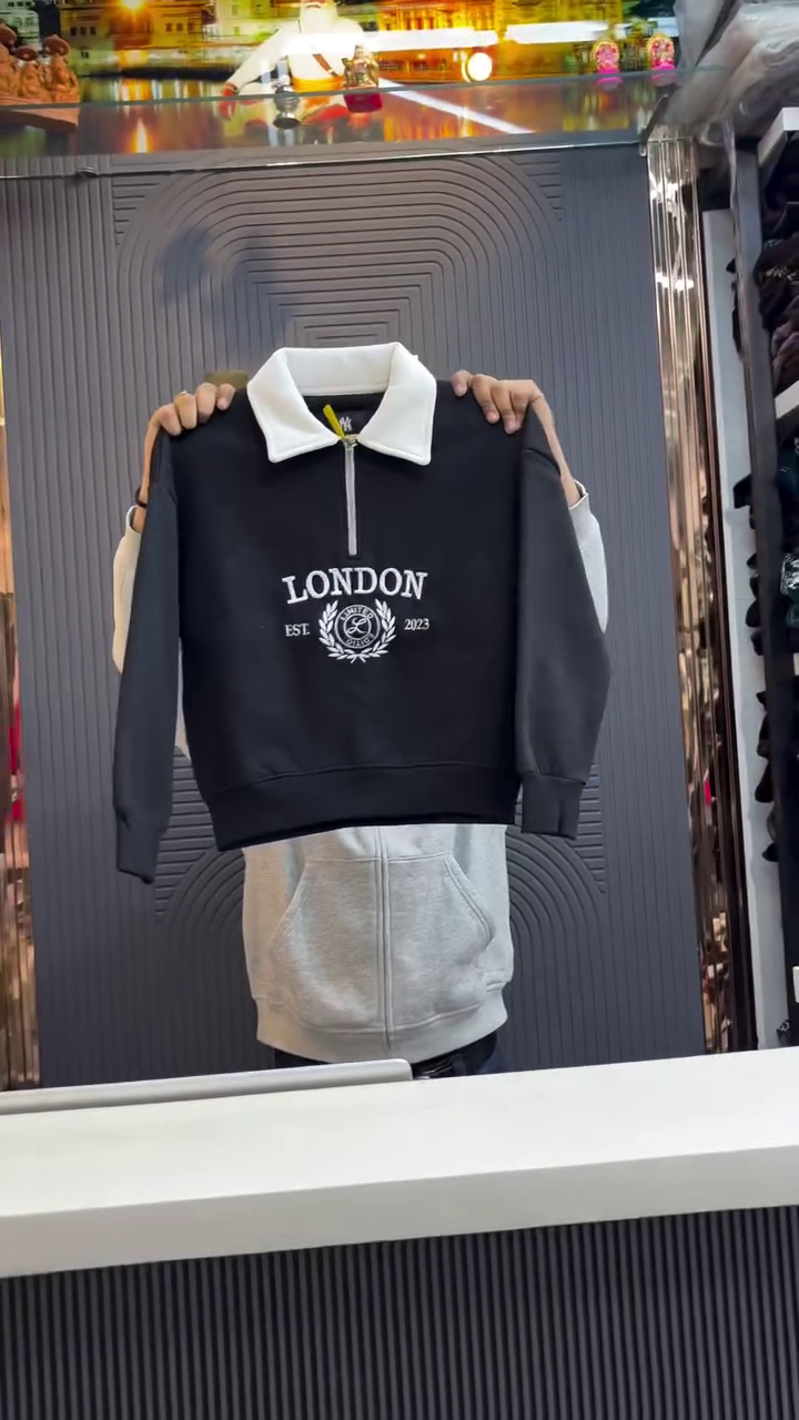 Cream Half‑Zip Contrast Collar “City Crest” Sweatshirt 🤍🖤 - Image 4