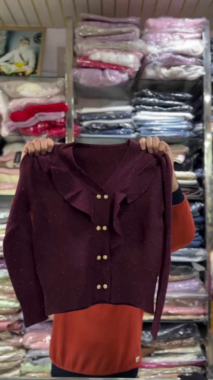 Elegant Black Ruffle Front Gold Button Knit Cardigan 🖤✨ - Image 2