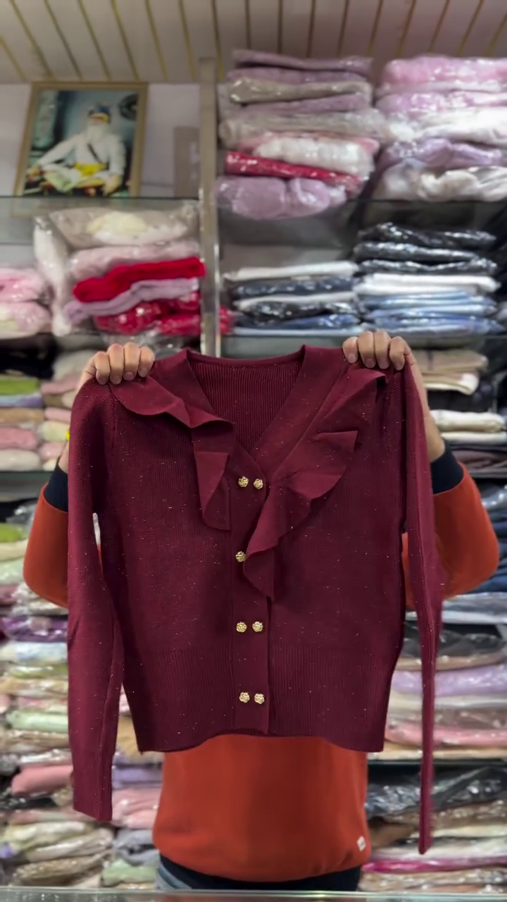 Elegant Black Ruffle Front Gold Button Knit Cardigan 🖤✨ - Image 4