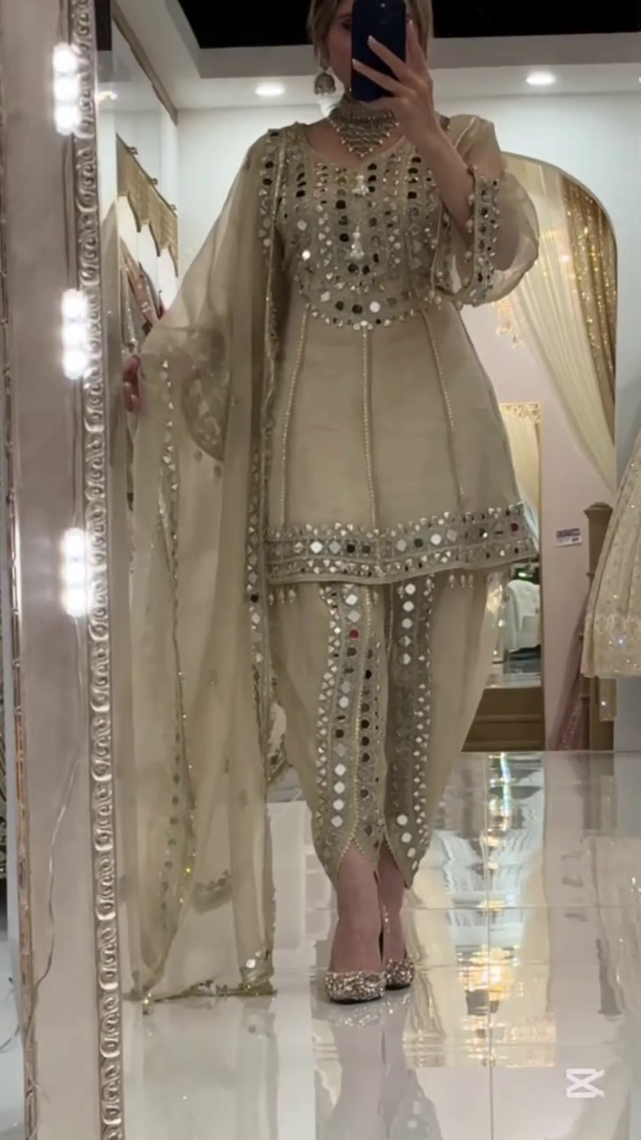 Lavender Heavy Mirror-Embroidered Short Kurti with Sharara Bottom & Dupatta 💜✨🪞 - Image 5