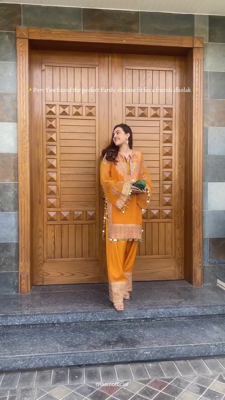 Mustard Farshi Shalwar Suit with Heavy Gota, Mirror & Tassel Embellishments 🌼✨ - Image 2