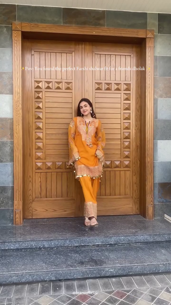 Mustard Farshi Shalwar Suit with Heavy Gota, Mirror & Tassel Embellishments 🌼✨ - Image 3