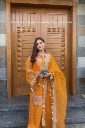 Mustard Farshi Shalwar Suit with Heavy Gota, Mirror & Tassel Embellishments 🌼✨