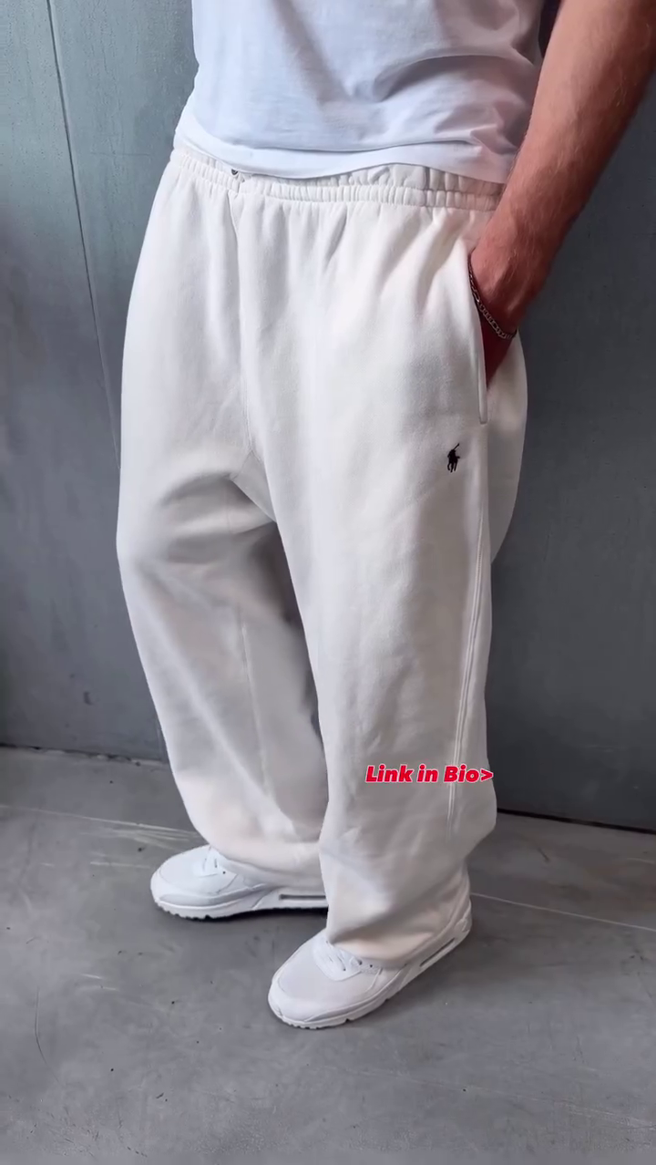 Off‑White Relaxed Wide‑Leg Track Pants with Elastic Waist and Black Side Piping for Athleisure & Lounge Wear” 🤍 - Image 4
