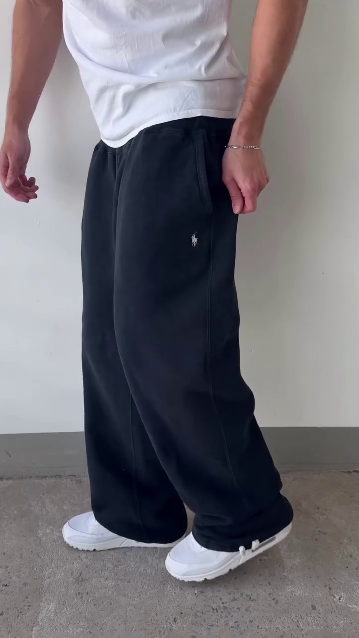 Off‑White Relaxed Wide‑Leg Track Pants with Elastic Waist and Black Side Piping for Athleisure & Lounge Wear” 🤍 - Image 2