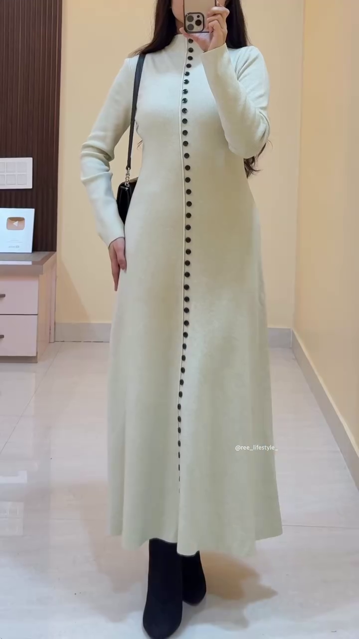 Ivory Echo: Buttoned Grace in Monochrome Harmony” 🤍🖤🌿 - Image 3