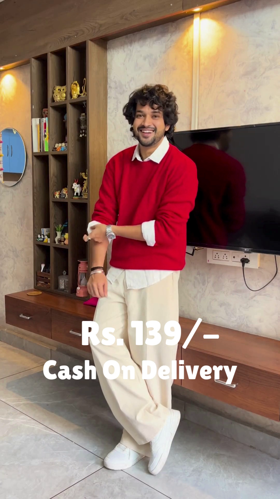 Crimson Ease: Sweater Serenity with Cream-Toned Grace” ❤️🕊️👖 - Image 5