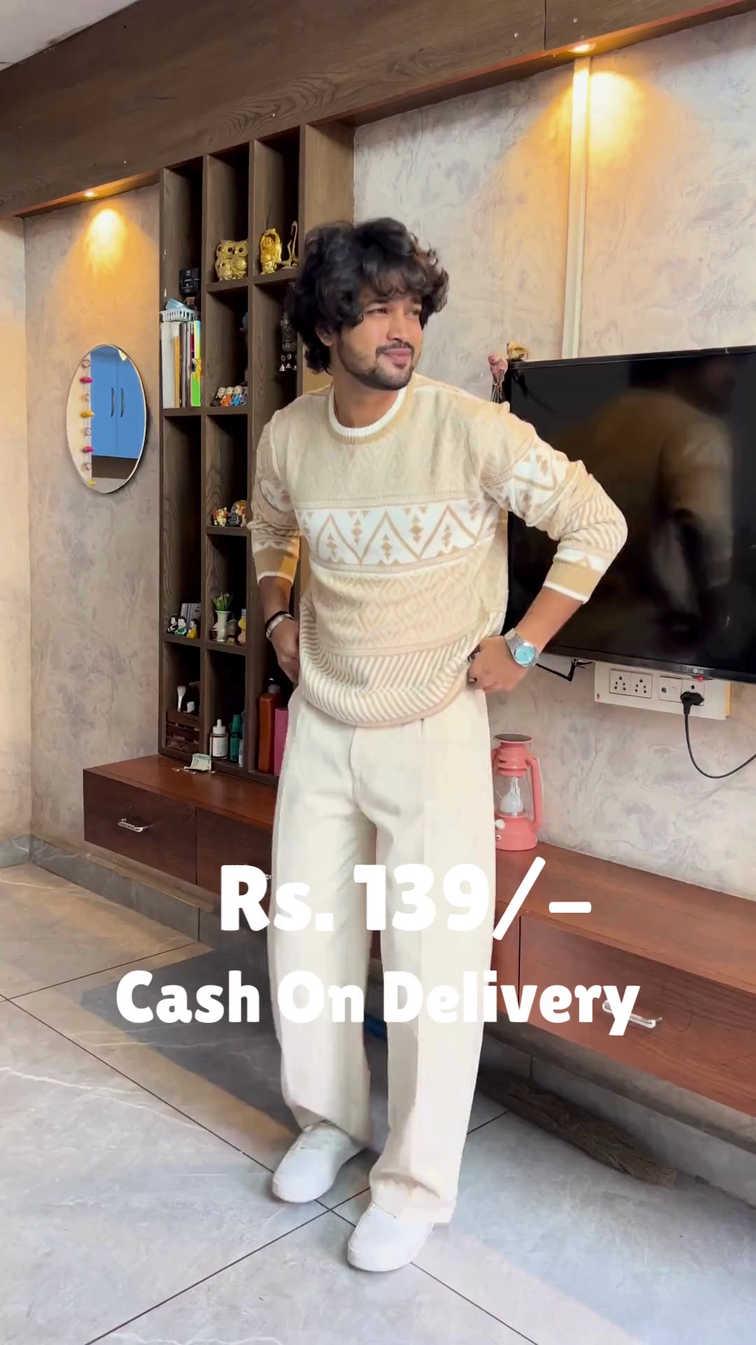 Crimson Ease: Sweater Serenity with Cream-Toned Grace” ❤️🕊️👖 - Image 3