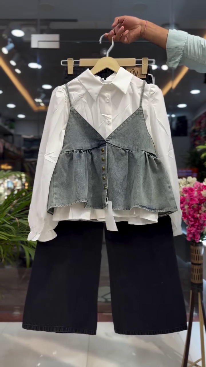 Layered Bloom Peplum Ensemble πΈπ | Denim Petal Edition