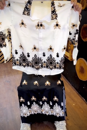 Ivory Noir Floral Embroidered Set 🤍🖤 | Regal Thread Edition