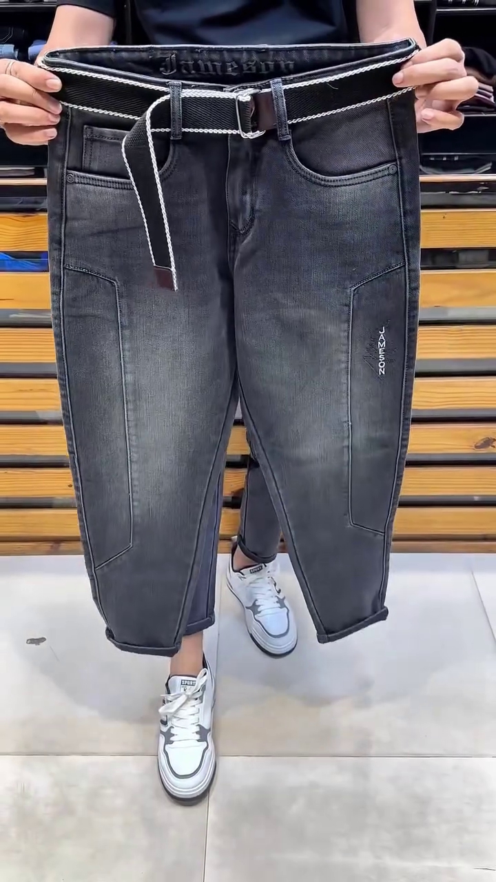 Shadow Grid Utility Jeans ⚫👖 | Belted Motion Edition