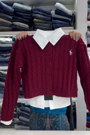 Maroon Cable-Knit Cardigan 🍷🧶 | Ivy Lounge Edition
