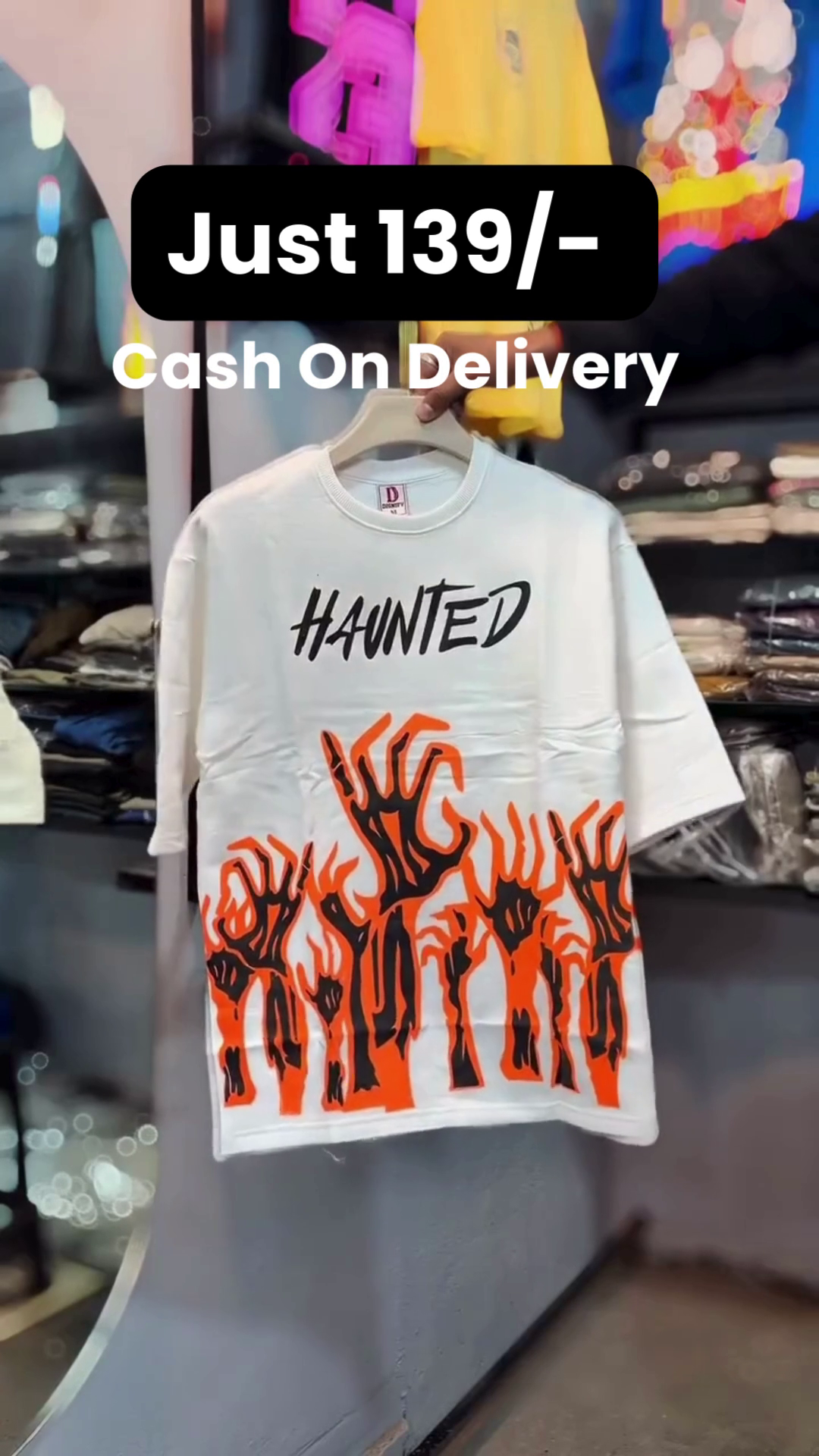 Haunted Graphic White T-Shirt ๐ with Bold Black Typography ๐ค + Spooky Orange & Black Hands ๐๏ธ๐งก