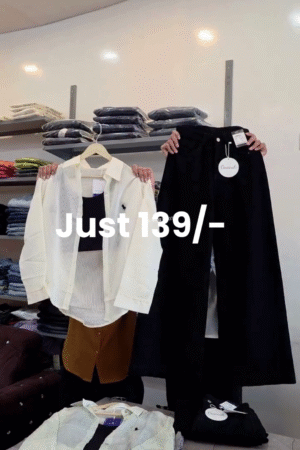 Classic White Striped Button-Up Shirt 👔 with Subtle Chest Embroidery ✍️ + Black Wide-Leg Pants 👖