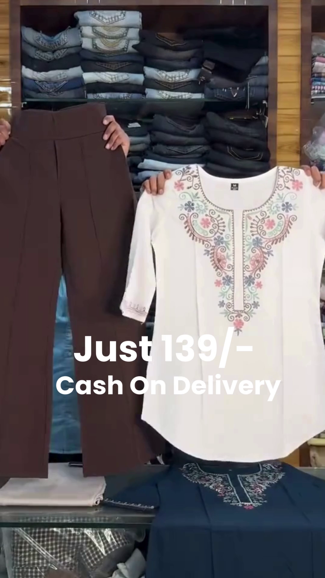 Elegant Maroon Kurti 👗 with Intricate Floral Embroidery 🌸 Around Neckline + Beige Trousers 👖 Ensemble - Image 2