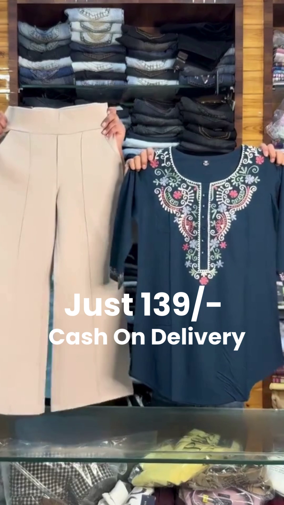 Elegant Maroon Kurti 👗 with Intricate Floral Embroidery 🌸 Around Neckline + Beige Trousers 👖 Ensemble - Image 3