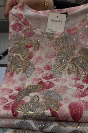 Soft Blush Pink & Gold Metallic Leaf Embroidered Semi-Sheer Festive Occasion Straight Kurta Top 🌸✨🌟