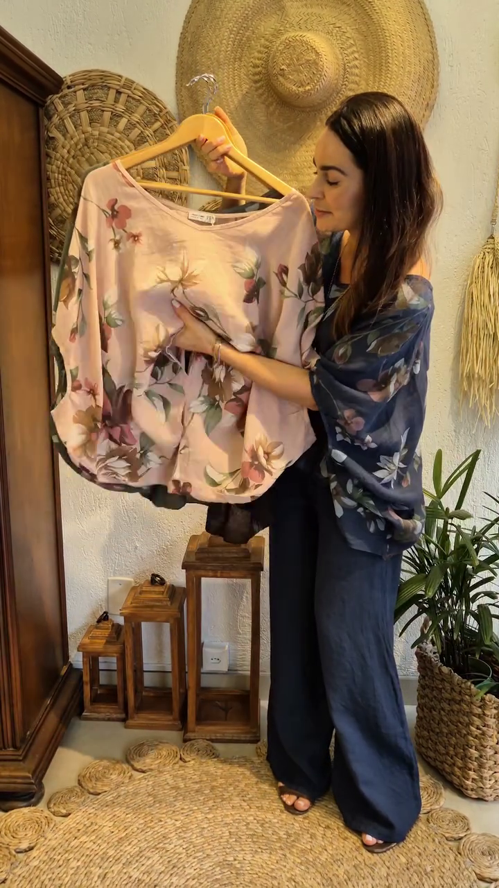 Blush Pink Oversized Floral Printed Flowing Top with Wide Sleeves & Soft Drape Silhouette 🌸🌿✨ - Image 4