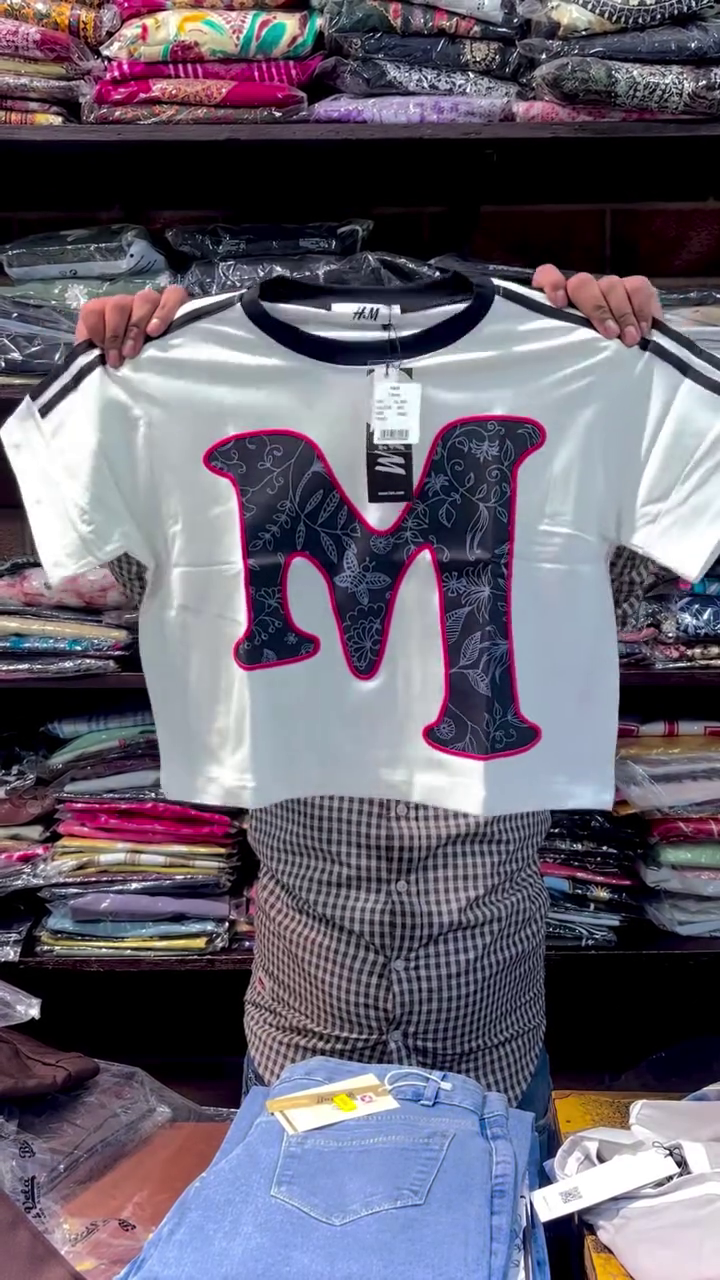 Royal Blue Short Sleeve Graphic Statement T-Shirt with Oversized White Floral Monogram Letter Print 🎨💙✨ - Image 6