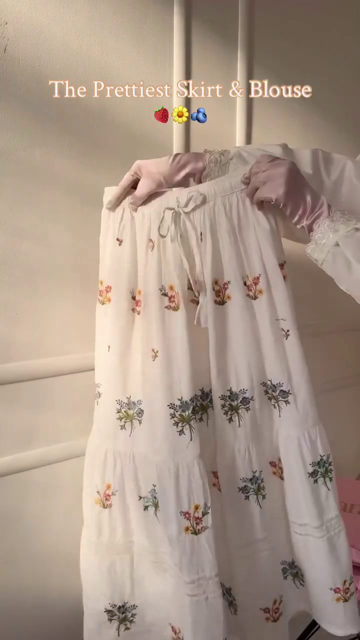 Pure White Floral Embroidered Tiered Maxi Skirt & Matching Bell Sleeve Button-Front Blouse Co-Ord Set with Multicolor Button Detail πΌπ€β¨πΈ - Image 2