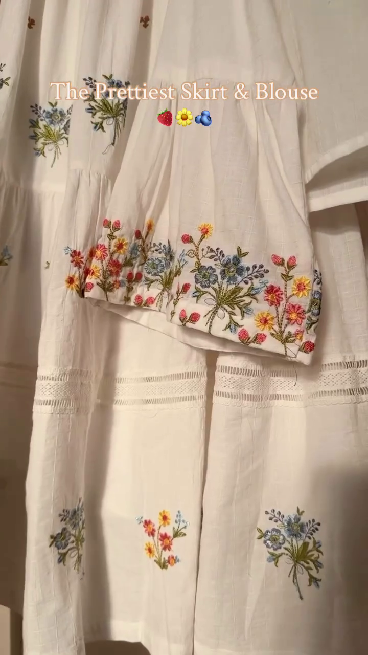 Pure White Floral Embroidered Tiered Maxi Skirt & Matching Bell Sleeve Button-Front Blouse Co-Ord Set with Multicolor Button Detail πΌπ€β¨πΈ - Image 3