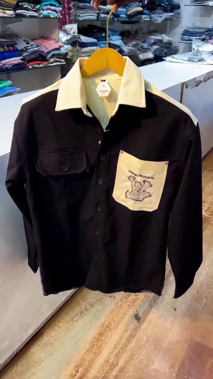 Classic Black Shirt with Mustard Contrast Collar & Utility Pocket Detail β Smart Casual Full Sleeve Button Down Top π€πβ¨ - Image 5