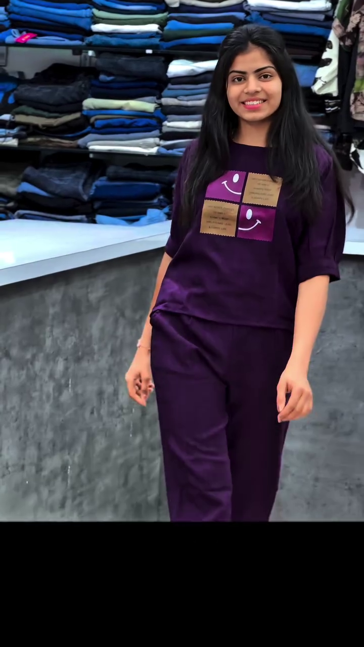 Mauve Purple Casual Co-Ord Lounge Set with Minimal Graphic Patch Detail โ Half Sleeve Relaxed Fit Top & Straight Pants Set ๐๐โจ - Image 4