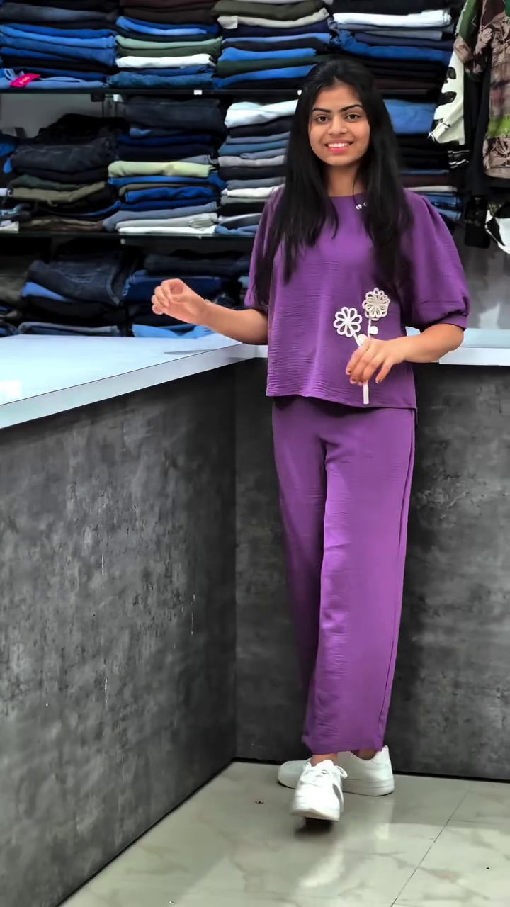 Mauve Purple Casual Co-Ord Lounge Set with Minimal Graphic Patch Detail โ Half Sleeve Relaxed Fit Top & Straight Pants Set ๐๐โจ - Image 6