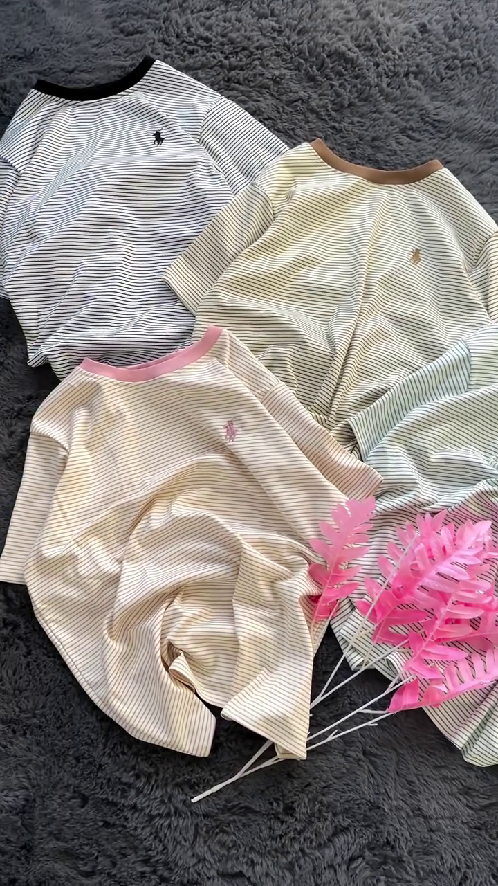 Classic Slim Fit Horizontal Micro-Stripe Cotton T-Shirts with Contrast Ribbed Neckline & Minimal Horse Embroidery Detail ππ€π€β¨ - Image 4