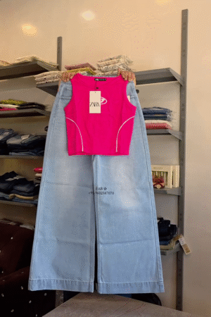 Sleeveless top Set with Denim Pants