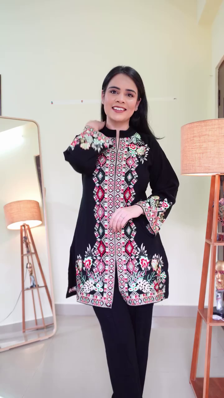 Elegant Black & Copper Embroidered Straight Kurta with Matching Pants & Dupatta β Evening Festive Ethnic Set π€β¨ - Image 2