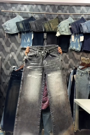 Straight Fit Premium Denim Jeans with Light Fade Texture Street Style Pants