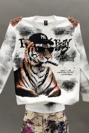 Full-Sleeve Casual Sweatshirt with Artistic Paint Splash Denim Jeans Combo Set