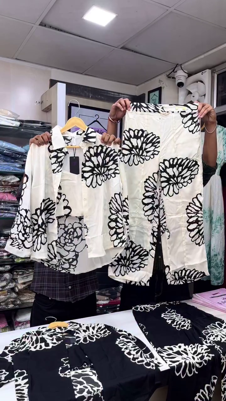 Oversized Floral Printed Two-Piece Shirt