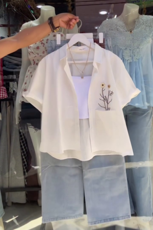 Soft Minimal Floral Pocket Shirt & Denim Co-Ord Set 🤍🌸✨