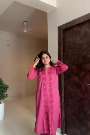 Rose Radiance Embroidered Kurta Palazzo Set 🌸💗✨