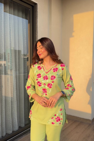 Sunlit Blossom Green Embroidered Co-Ord Set 🌿🌸✨