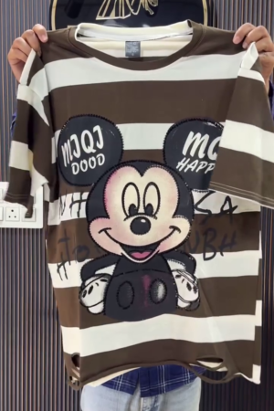 Mickey Vibe Striped Statement Crop Tee 🐭🤎✨