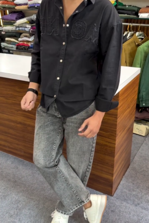 Modern Edge Black Statement Shirt & Grey Denim Combo 🖤👕🔥