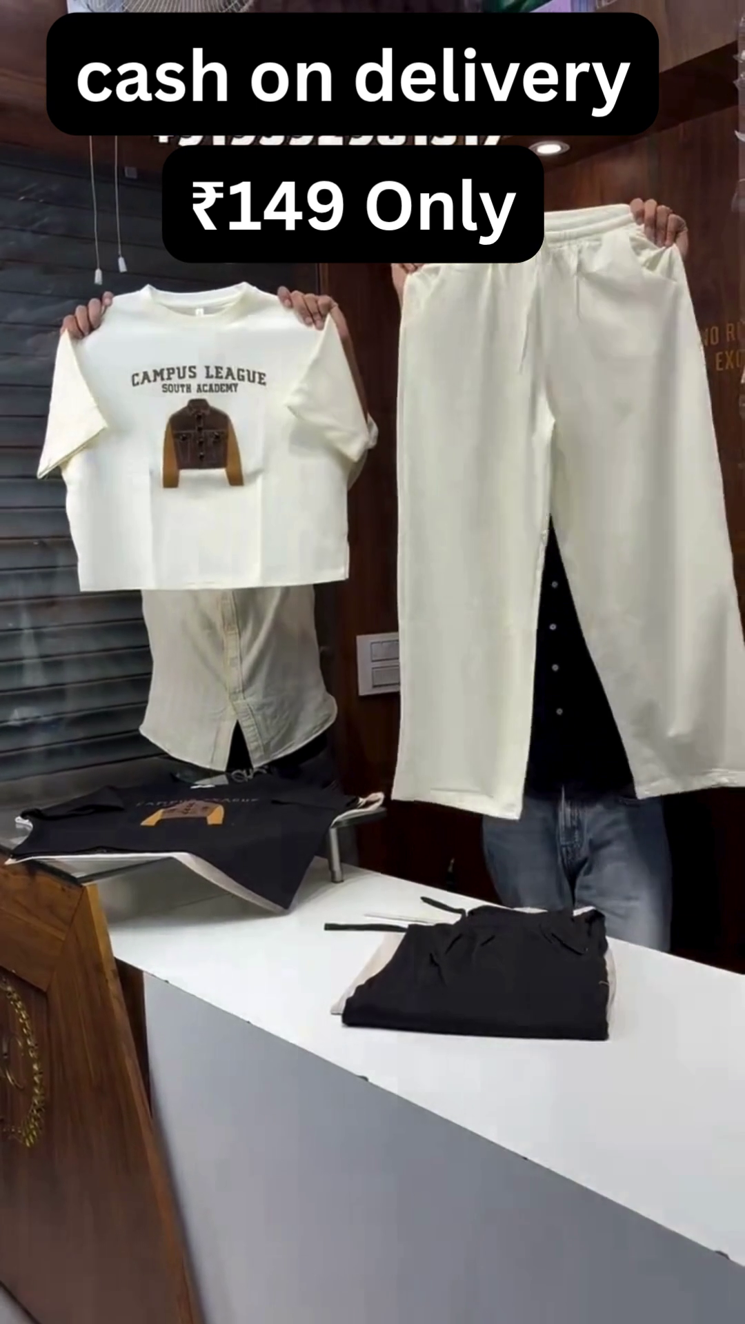 Trendy Minimalist Cream Oversized Graphic Tee with Relaxed Wide-Leg Lounge Pants Co-Ord Set for Women π€β¨π - Image 4