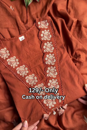 Rustic Terracotta Floral Embroidered Designer Kurti 🌺🤎✨