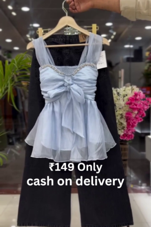 💎Celeste Dream Bow Top & Black Wide-Leg Denim Set 💎