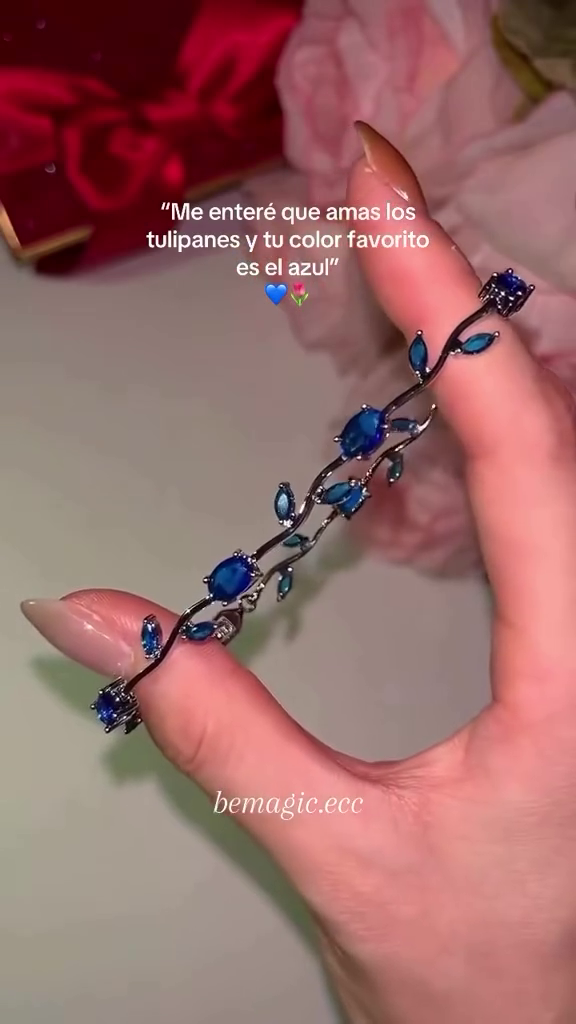 Elegant Blue Floral Vine Inspired Crystal Bracelet for Women | Delicate Adjustable Party & Everyday Jewelry β¨π - Image 3