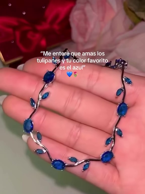 Elegant Blue Floral Vine Inspired Crystal Bracelet for Women | Delicate Adjustable Party & Everyday Jewelry β¨π - Image 2