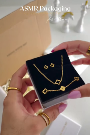 Premium Four Leaf Floral Charm Jewelry Gift Set with Elegant Necklace Bracelet & Matching Earrings for Women 💛💖