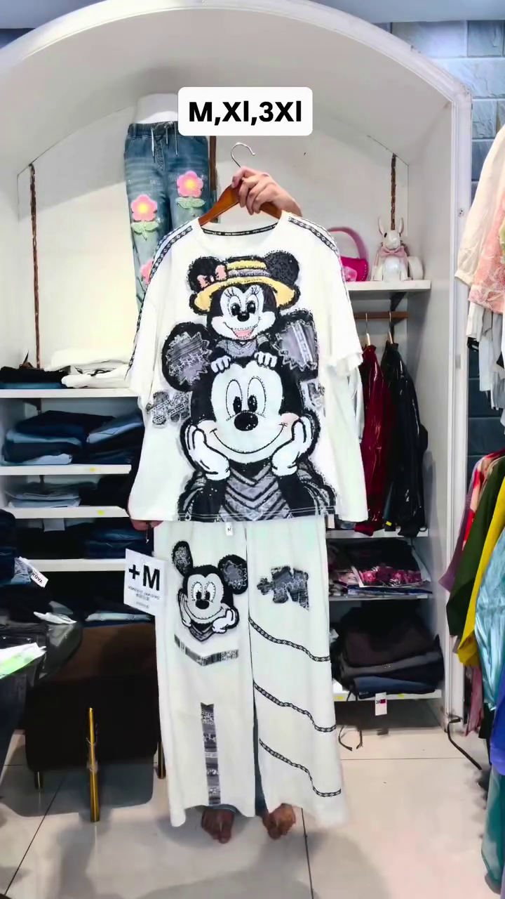 Oversized Cartoon Inspired Graphic Printed Lounge Wear Co-Ord Set with Decorative Sequin Style Artwork and Comfortable Relaxed Fit Design โจ๐ค - Image 3