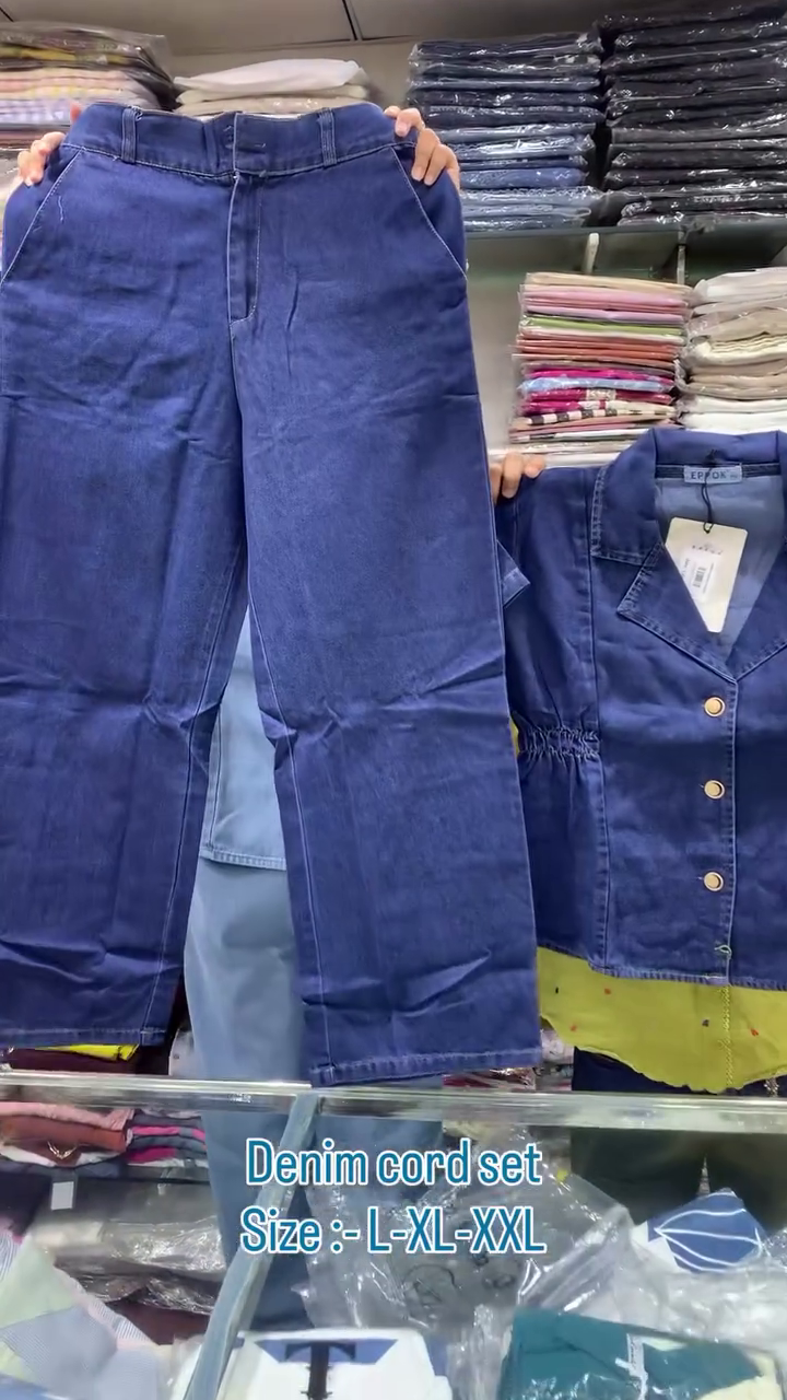 Premium Denim Button-Front Casual Co-Ord Set with Structured Fashion Jacket, Decorative Metal Button Detail and Straight-Leg Denim Pants โจ๐